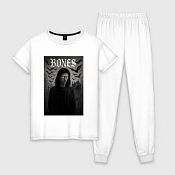Пижама хлопковая женская Bones с желтыми горящими глазами, цвет: белый
