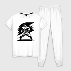 Пижама хлопковая женская Мускулистый самбист, цвет: белый