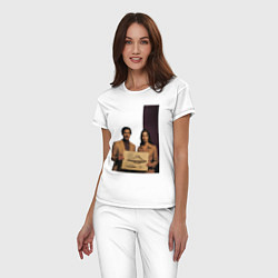 Пижама хлопковая женская Мужчина и женщина с чертежом НЛО ретро поп-арт 197, цвет: белый — фото 2