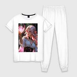 Пижама хлопковая женская Нежная эльфийка с магической сферой, цвет: белый