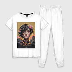 Пижама хлопковая женская Городская муза, цвет: белый
