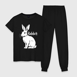 Пижама хлопковая женская Белый кролик с надписью, цвет: черный