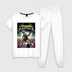 Пижама хлопковая женская Концерт группы Футурама - гитарист Бендер, цвет: белый