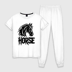 Пижама хлопковая женская Черная лошадь граффити, цвет: белый