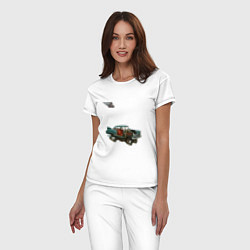 Пижама хлопковая женская Летающий автомобиль, ретроутуризм, цвет: белый — фото 2