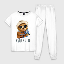 Пижама хлопковая женская Мишка на чиле, цвет: белый