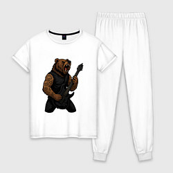 Пижама хлопковая женская Медведь играет на электрогитаре, цвет: белый
