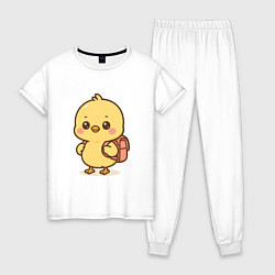 Пижама хлопковая женская Цыпленок с рюкзаком, цвет: белый