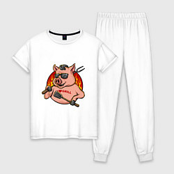 Пижама хлопковая женская Люблю жарить, цвет: белый