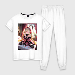 Пижама хлопковая женская Смущенная лоли с клубникой, цвет: белый