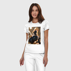 Пижама хлопковая женская Девушка-тигрица в облегающих щортиках, цвет: белый — фото 2