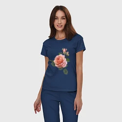 Пижама хлопковая женская Розовые розы, цвет: тёмно-синий — фото 2
