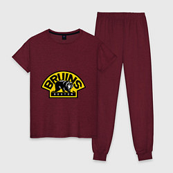 Пижама хлопковая женская HC Boston Bruins Label, цвет: меланж-бордовый