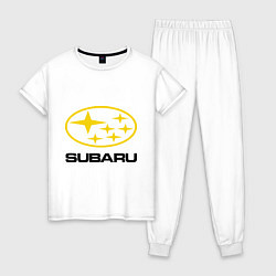 Пижама хлопковая женская Subaru Logo, цвет: белый
