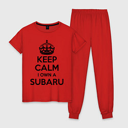 Пижама хлопковая женская Keep Calm & I own a Subaru цвета красный — фото 1