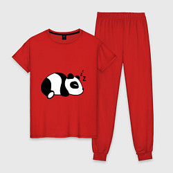 Пижама хлопковая женская Панда спит, цвет: красный