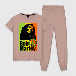 Пижама хлопковая женская Bob Marley: Jamaica, цвет: пыльно-розовый