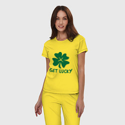 Пижама хлопковая женская Get lucky, цвет: желтый — фото 2