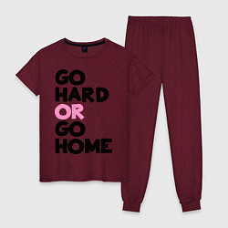 Пижама хлопковая женская Go hard or go home цвета меланж-бордовый — фото 1