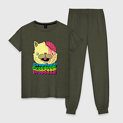 Пижама хлопковая женская Dropdead Kitty, цвет: меланж-хаки