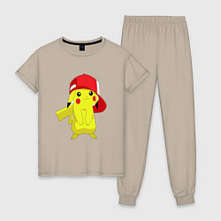 Пижама хлопковая женская Пикачу, цвет: миндальный