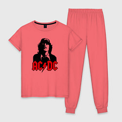 Пижама хлопковая женская AC/DC Madness, цвет: коралловый