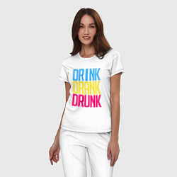 Пижама хлопковая женская Drink Drank Drunk, цвет: белый — фото 2