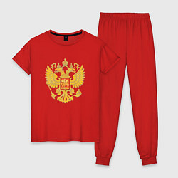 Пижама хлопковая женская Герб России: золото, цвет: красный