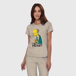 Пижама хлопковая женская Mr. Burns: I get money, цвет: миндальный — фото 2