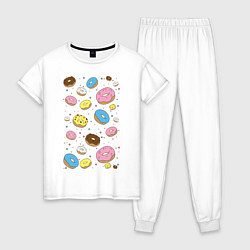 Пижама хлопковая женская Пончики, цвет: белый