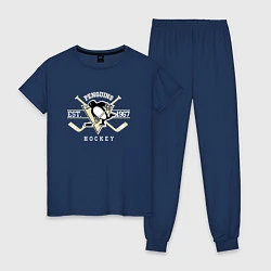 Пижама хлопковая женская Pittsburgh Penguins: Est.1967, цвет: тёмно-синий