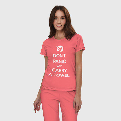 Женская пижама Dont panic & Carry a Towel / Коралловый – фото 3
