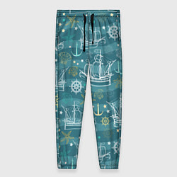 Брюки женские Парусники в море - паттерн, цвет: 3D-принт