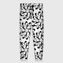 Женские брюки Чёрные цветы на белом