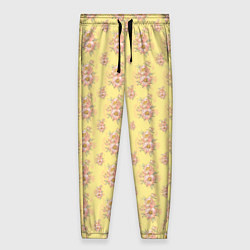 Женские брюки Розовые пионы на желтом фоне