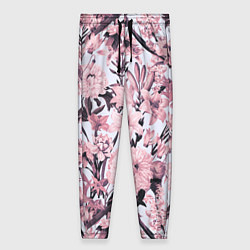 Женские брюки Цветы Розовые Пионы На Светлом Фоне