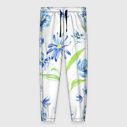 Женские брюки Цветы Синие Нарисованные Карандашами