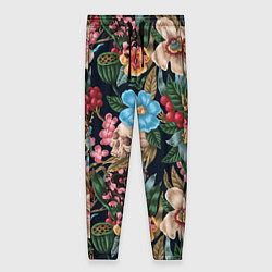 Женские брюки Паттерн из цветов, черепов и саламандр