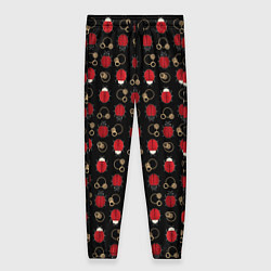 Женские брюки Красные Божьи коровки на черном фоне ladybug
