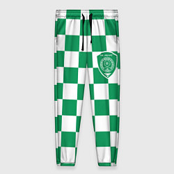 Женские брюки ФК Ахмат на фоне бело зеленой формы в квадрат