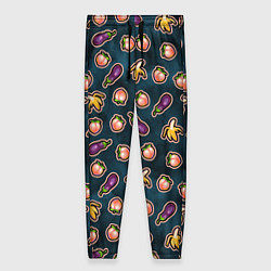 Женские брюки Баклажаны персики бананы паттерн