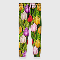 Брюки женские Объемные разноцветные тюльпаны, цвет: 3D-принт