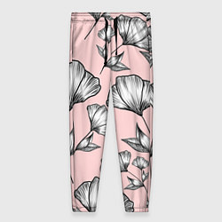 Женские брюки Графичные цветы на пудровом фоне