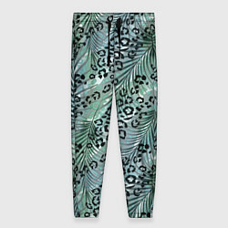 Женские брюки Листья пальмы на леопардовом серо - зеленом фоне