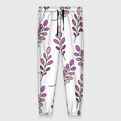 Брюки женские Дудл листья на белом - паттерн, цвет: 3D-принт