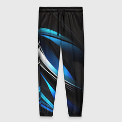 Брюки женские Абстрактные синие и белые линии на черном фоне, цвет: 3D-принт