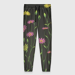 Женские брюки Полевые цветочки на темном фоне