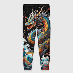 Женские брюки Дракон на волнах в японском стиле арт
