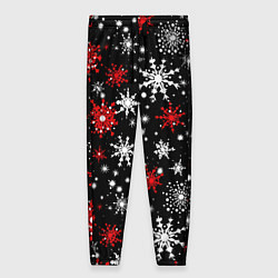 Женские брюки Белые и красные снежинки на черном фоне - нейросет