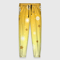Женские брюки Снежинки и звезды на желтом